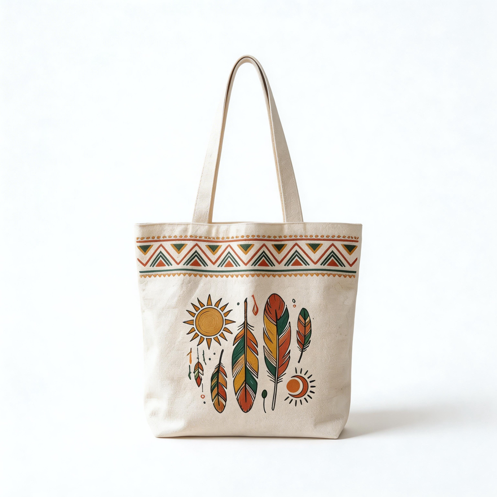 Boho Inspired | Cotton Canvas | Festival & Market Style | Great Gift for Free Spirits | Tribal Feather Artwork