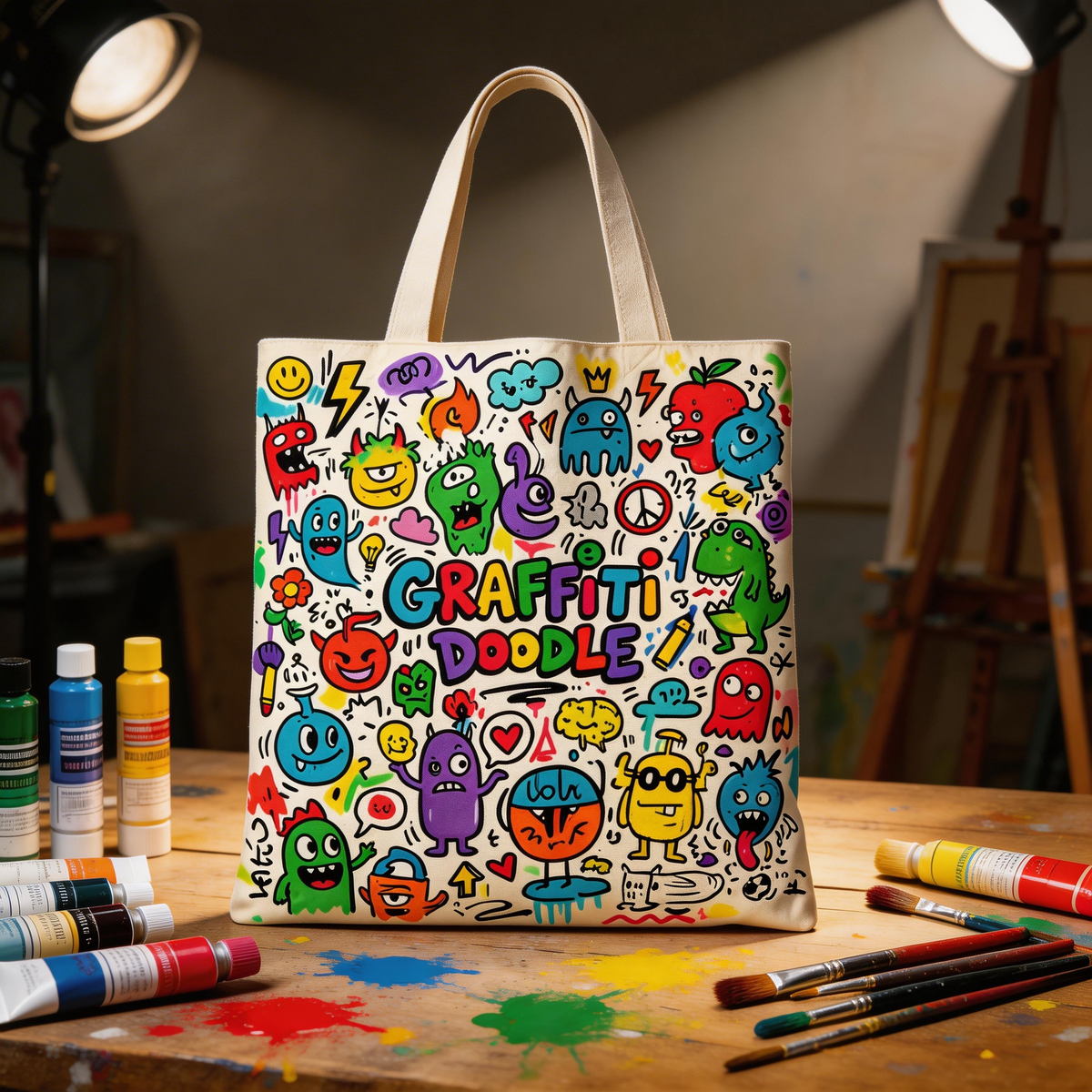 Street Pop | Canvas Tote | Creative Studio Style | Cool Gift for Art Lovers | Colorful Graffiti Graphics
