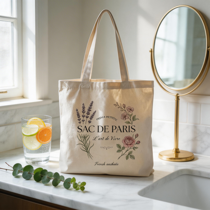 Chic Everyday | Cotton Canvas | Parisian Market Style | Lovely Gift for Her | Delicate Botanical Print