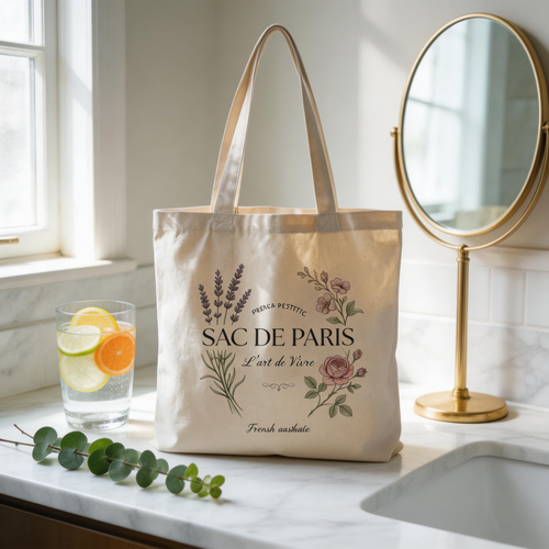 Chic Everyday | Cotton Canvas | Parisian Market Style | Lovely Gift for Her | Delicate Botanical Print