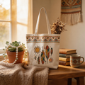 Boho Inspired | Cotton Canvas | Festival & Market Style | Great Gift for Free Spirits | Tribal Feather Artwork