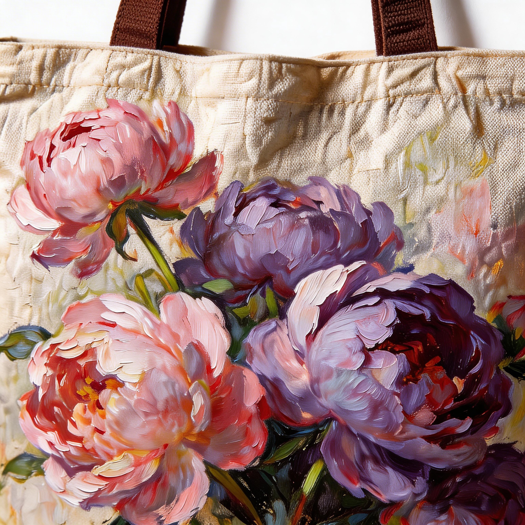 Elegant Style | Premium Canvas | Daily Shopping & Café Trips | Lovely Gift for Her | Artistic Peony Painting