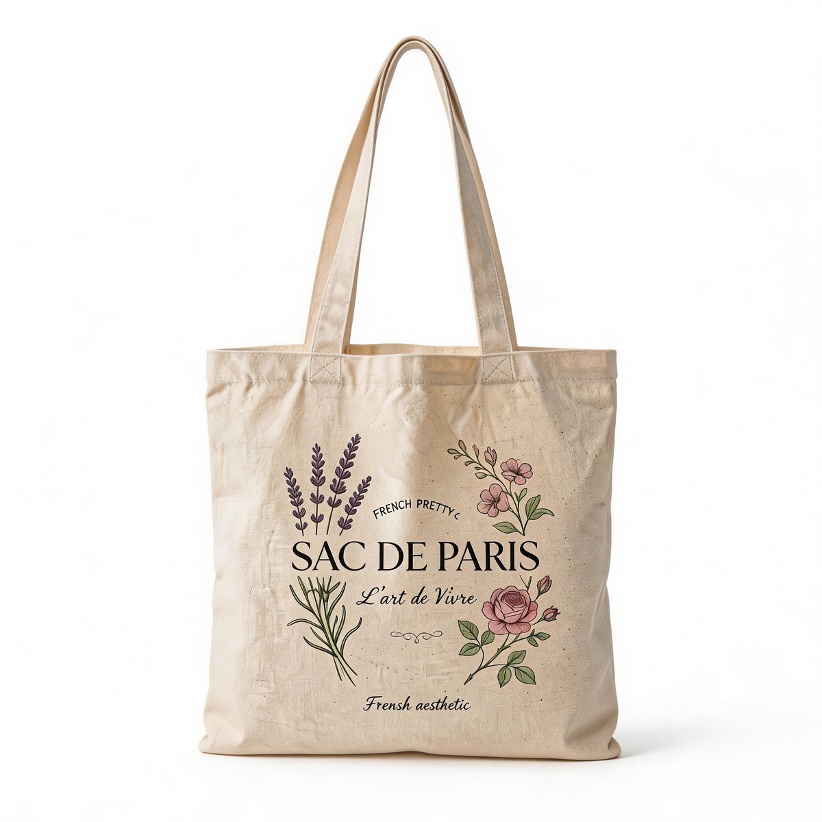 Chic Everyday | Cotton Canvas | Parisian Market Style | Lovely Gift for Her | Delicate Botanical Print