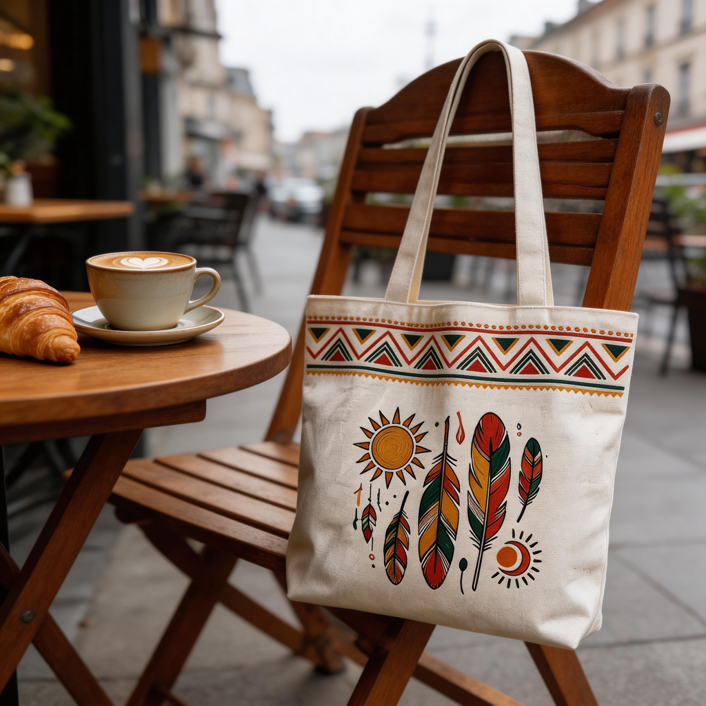 Boho Inspired | Cotton Canvas | Festival & Market Style | Great Gift for Free Spirits | Tribal Feather Artwork