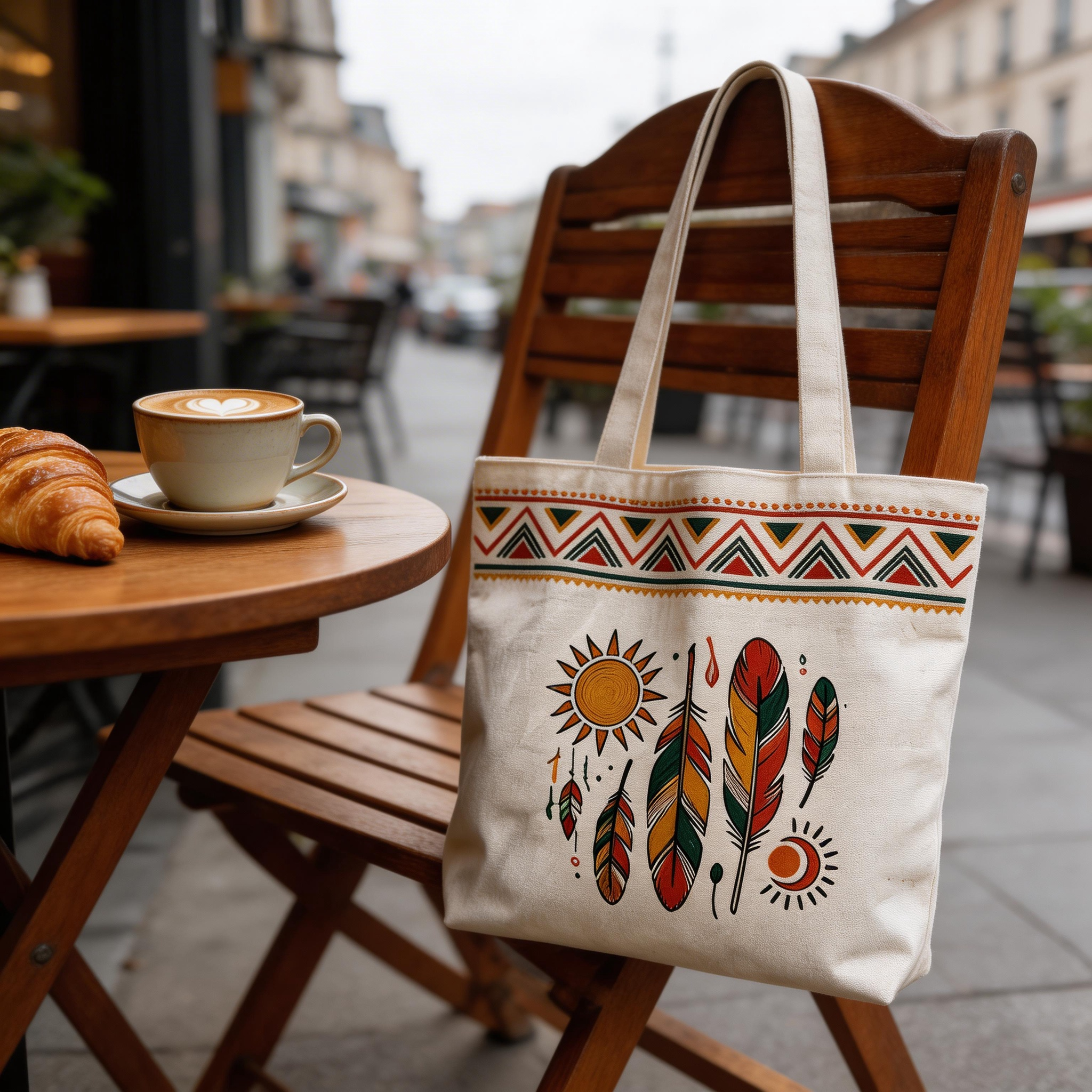 Boho Inspired | Cotton Canvas | Festival & Market Style | Great Gift for Free Spirits | Tribal Feather Artwork
