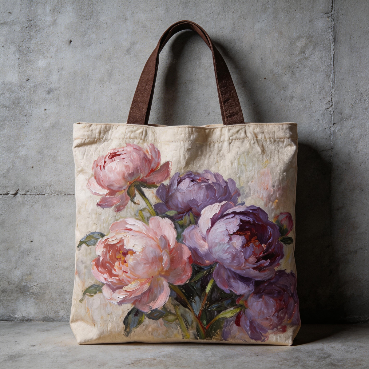 Elegant Style | Premium Canvas | Daily Shopping & Café Trips | Lovely Gift for Her | Artistic Peony Painting