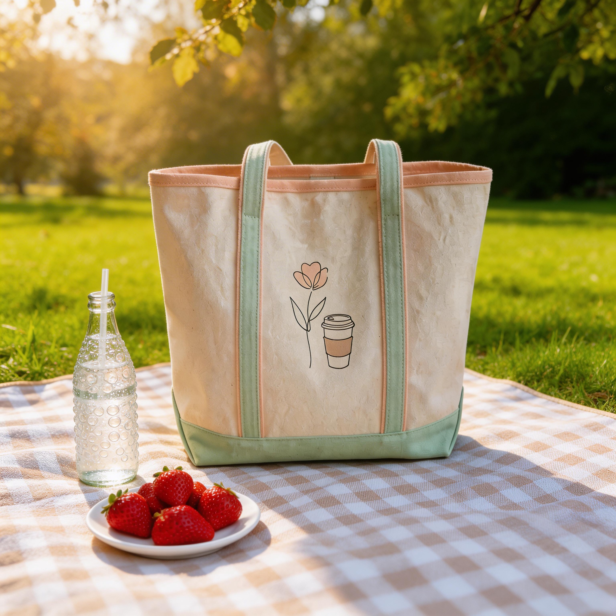 Everyday Chic | Durable Canvas | Coffee Run & City Errands | Sweet Gift for Friends | Minimal Floral Illustration