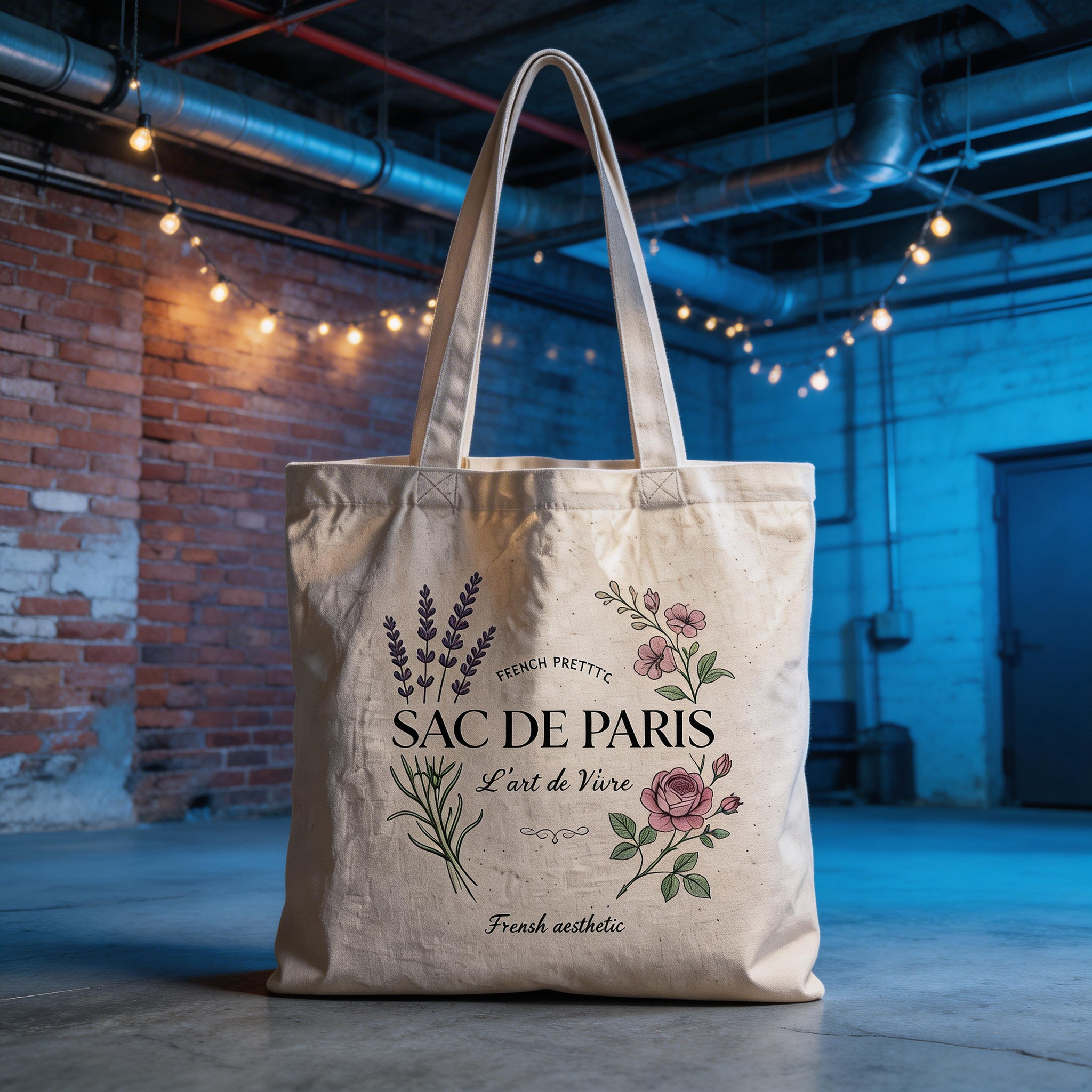 Chic Everyday | Cotton Canvas | Parisian Market Style | Lovely Gift for Her | Delicate Botanical Print