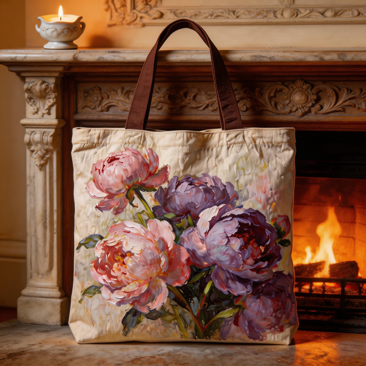 Elegant Style | Premium Canvas | Daily Shopping & Café Trips | Lovely Gift for Her | Artistic Peony Painting