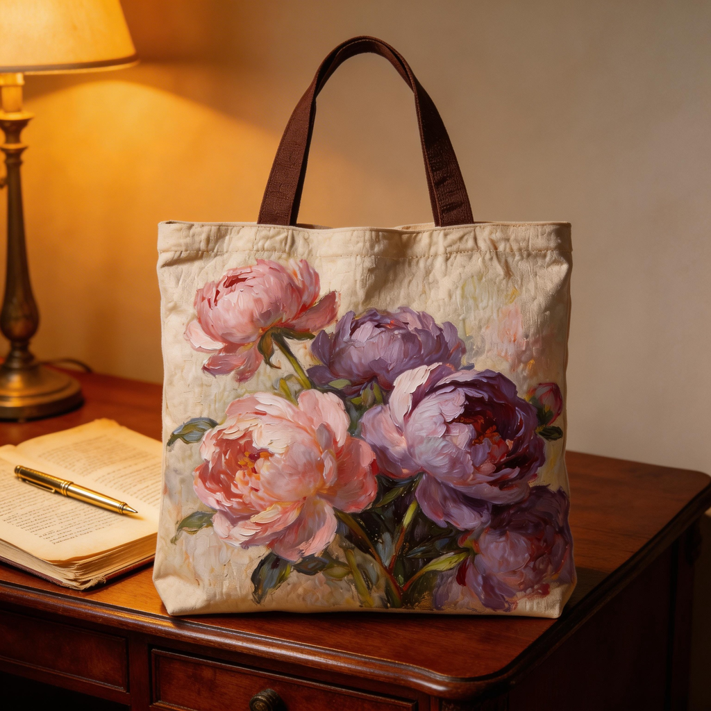 Elegant Style | Premium Canvas | Daily Shopping & Café Trips | Lovely Gift for Her | Artistic Peony Painting