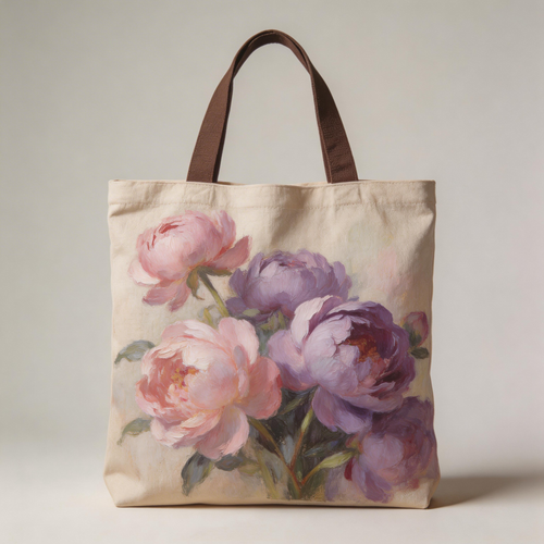 Elegant Style | Premium Canvas | Daily Shopping & Café Trips | Lovely Gift for Her | Artistic Peony Painting