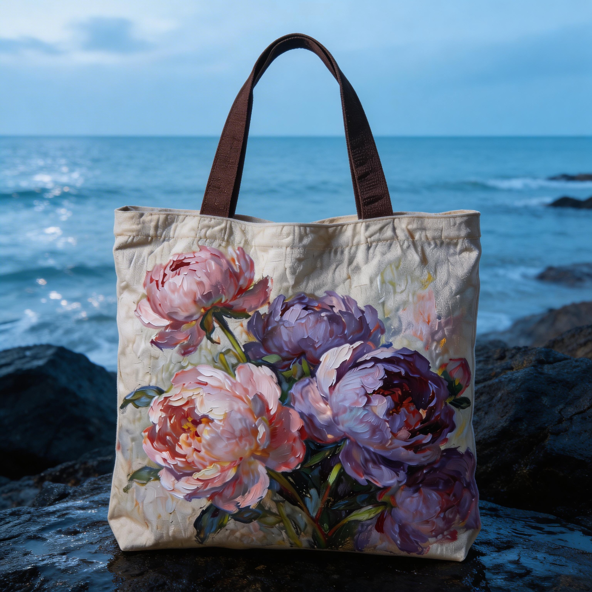 Elegant Style | Premium Canvas | Daily Shopping & Café Trips | Lovely Gift for Her | Artistic Peony Painting