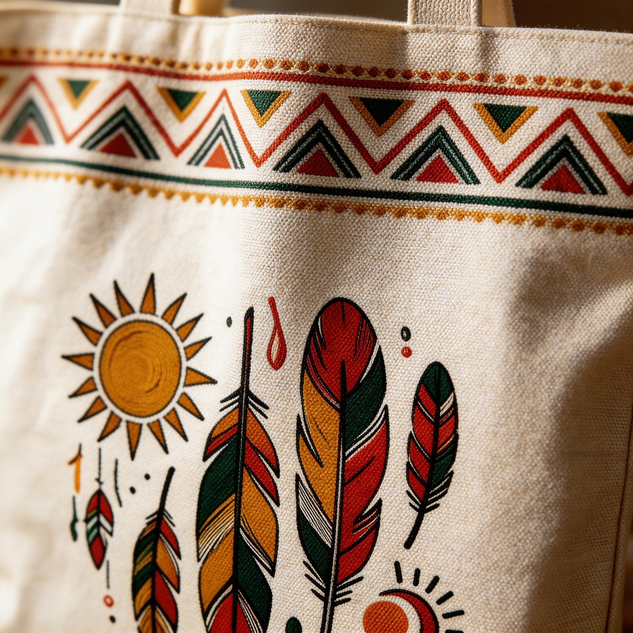 Boho Inspired | Cotton Canvas | Festival & Market Style | Great Gift for Free Spirits | Tribal Feather Artwork