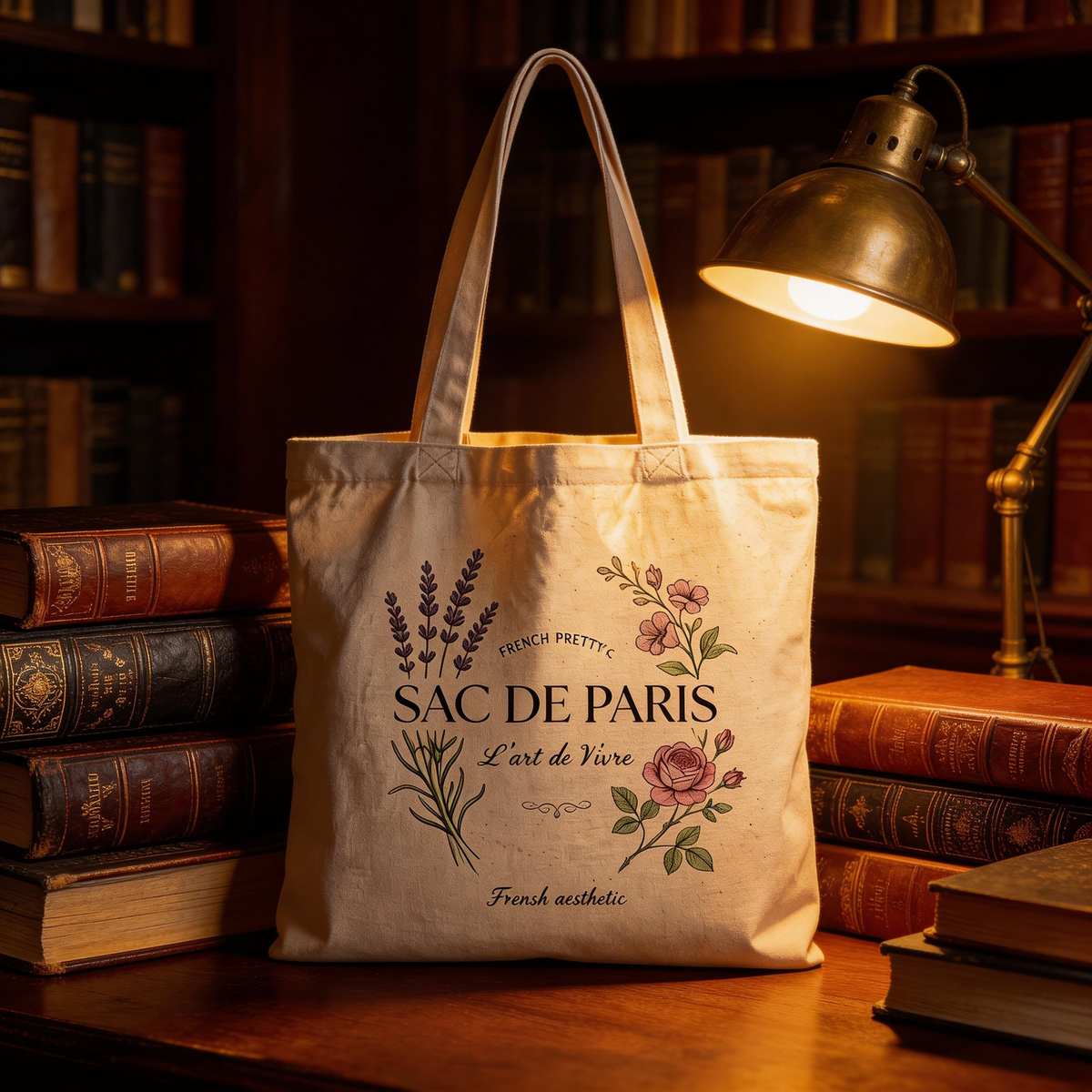 Chic Everyday | Cotton Canvas | Parisian Market Style | Lovely Gift for Her | Delicate Botanical Print