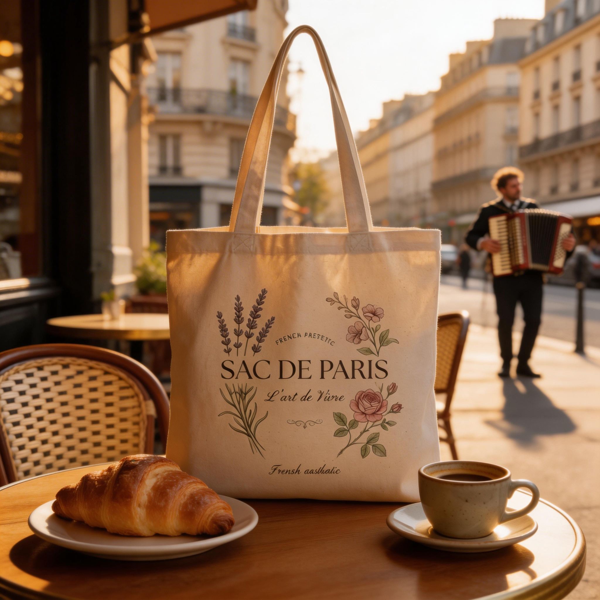 Chic Everyday | Cotton Canvas | Parisian Market Style | Lovely Gift for Her | Delicate Botanical Print