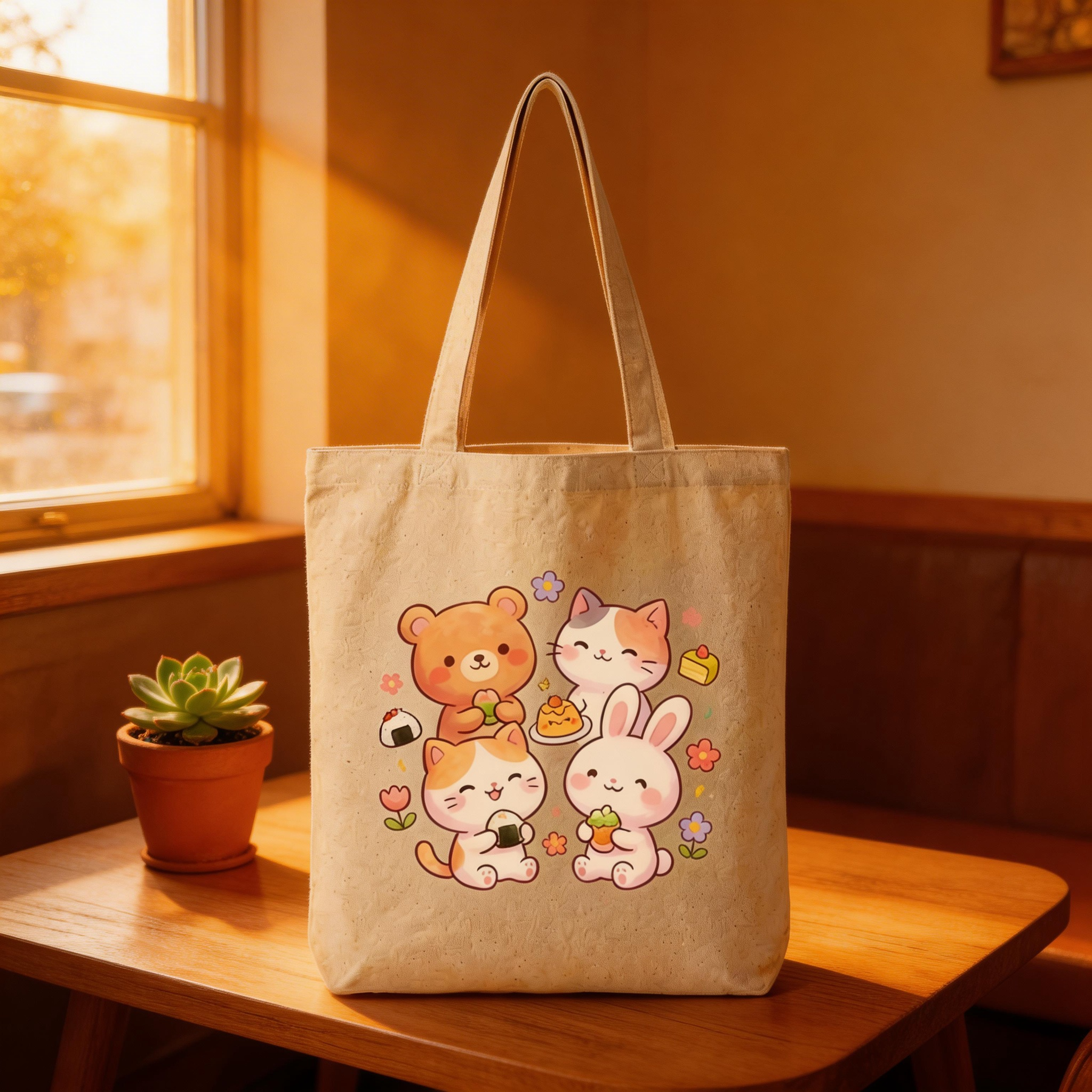 Everyday Cute | Cotton Canvas | Picnic & Shopping Style | Fun Gift for Friends | Playful Animal Illustration