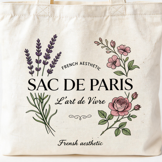 Chic Everyday | Cotton Canvas | Parisian Market Style | Lovely Gift for Her | Delicate Botanical Print