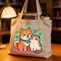 Cute Companion | Cotton Canvas | Casual Daily Style | Sweet Gift for Pet Lovers | Adorable Cat & Dog Art